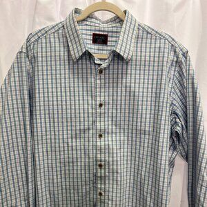 UNTUCKit Mens XL Blue White Plaid Wrinkle Free Cotton Long Sleeve collar shirt